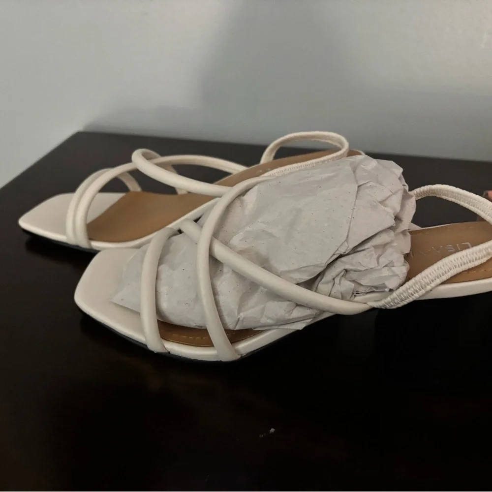 Lisa Vicky ILLUME-V White Sheep Nappa Block Heel Sandals - Size 7.5 M NIB